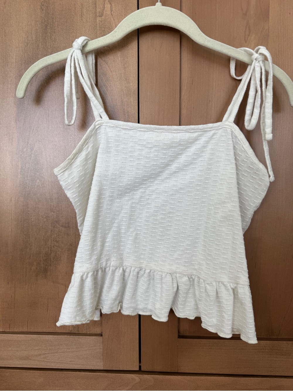Billabong White Textured Tie-Shoulder Ruffle Camisole